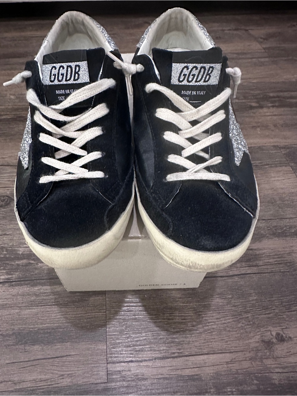 Golden Goose Black Suede Sneakers with Silver Glitter Detail